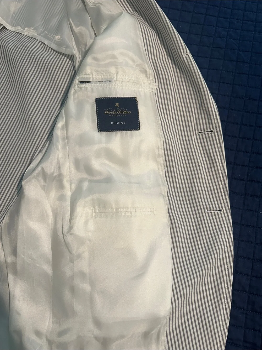 Men's White & Navy Brooks Brothers Classic Seersucker Blazer, Regent Fit, 42R